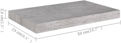 Concrete Grey Floating Wall Shelf Honeycomb MDF Metal 19.7x9.1x1.5 in Modern Storage with Invisible Mounting System for Living Room Office