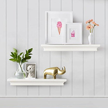 AHDECOR Modern White Floating Shelves, Sleek Wall Mounted Storage Solution for Living Room, Bedroom, Bathroom, and Kitchen Decor, Set of 2