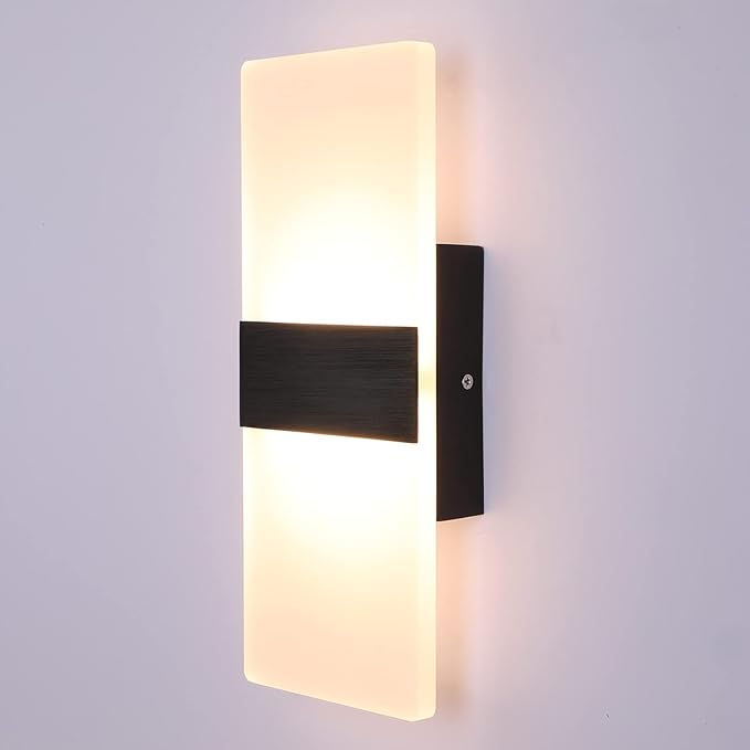 Lightess Modern Wall Sconce Dimmable Sconce Wall Lighting 12W Black Indoor Wall Lamp Acrylic Wall Mounted Lighting Fixture for Bedroom Living Room Hallway, Warm White