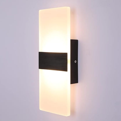 Lightess Modern Wall Sconce Dimmable Sconce Wall Lighting 12W Black Indoor Wall Lamp Acrylic Wall Mounted Lighting Fixture for Bedroom Living Room Hallway, Warm White