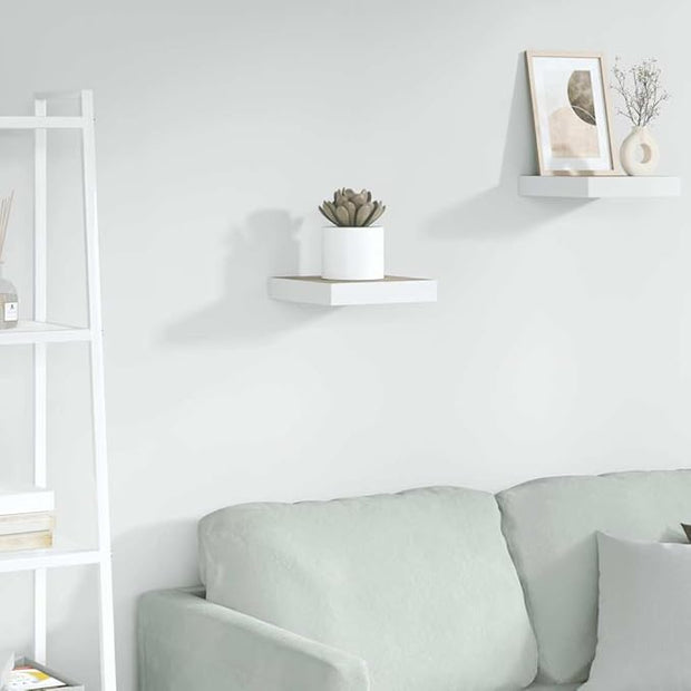 Floating Wall Shelf Oak White Honeycomb MDF Metal 9.1x9.3x1.5 in Modern Invisible Mounting System for Living Room Office Decor