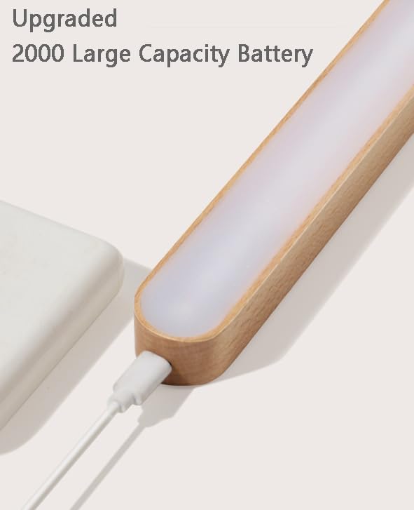 Chilvane Wall Lights for Bedroom Battery Operated Wall Sconce Lamp Vanity Light Magnetic Aesthetic Wooden Big Capacity 2000mah Wireless Rechargeable Wall Lights for Living Room,Beech Wood