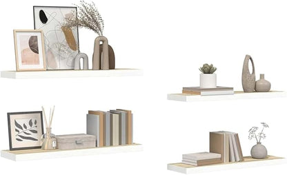 Set of 4 Floating Wall Shelves Oak and White Honeycomb MDF Metal Modern Display Storage 31.5 Inch Long 9.3 Inch Wide Space-Saving Versatile Sturdy Mounting System