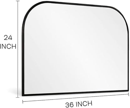 Modern Large Wall Mirror, Modern Mantel Minimalist Home Decor, Brushed Black Metal Framed Arched Mirror for Living Room, Bedroom, Fireplace, Mantle, Entryway, Bathroom, 36" x 24", Black
