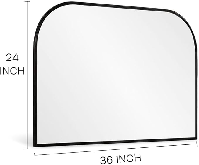 Modern Large Wall Mirror, Modern Mantel Minimalist Home Decor, Brushed Black Metal Framed Arched Mirror for Living Room, Bedroom, Fireplace, Mantle, Entryway, Bathroom, 36