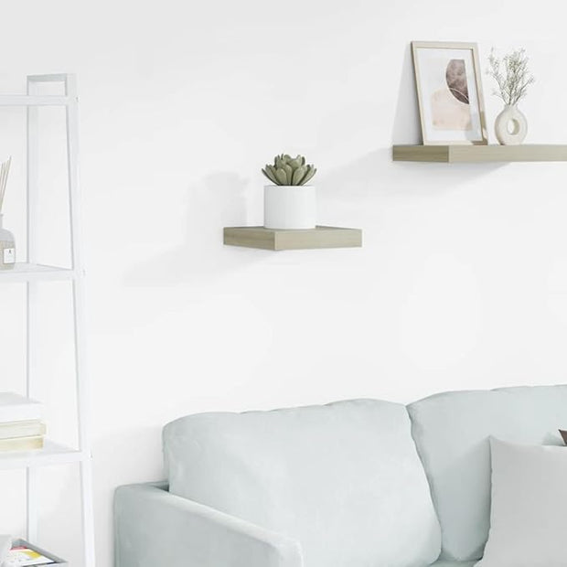 Floating Wall Shelf Oak Honeycomb MDF Metal Mounted Display Storage 4 Pieces Set for Living Room Office Books Plants Photos