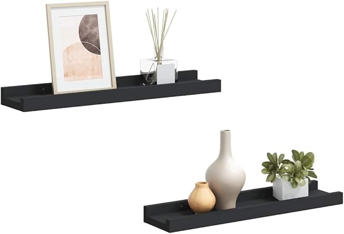 Black Frame Ledge Shelf Set of 2, Modern U-Shaped Floating Shelves for Picture Frames and Decor, Wall Mounted Display Unit with Sleek Finish, Durable MDF Build, 15.7 x 3.5 x