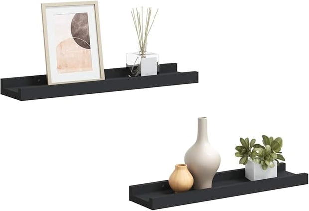 Picture Frame Ledge Shelves 2 Pack, Black Wall Mounted Display Shelves for Photos, 15.7 Inch U-Shaped MDF Floating Shelf, Easy Install Home Decor for Living Room Bedroom Office