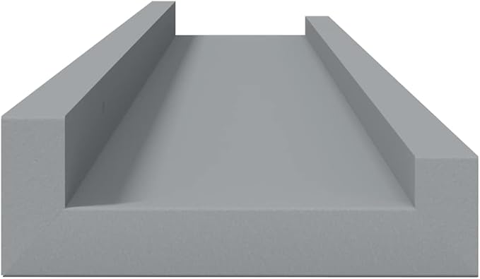 Frame Ledge Shelf Set of 2 Grey MDF Medium Wall Mounting Floating Picture Display for Photos Artwork Modern Decor Living Room Bedroom