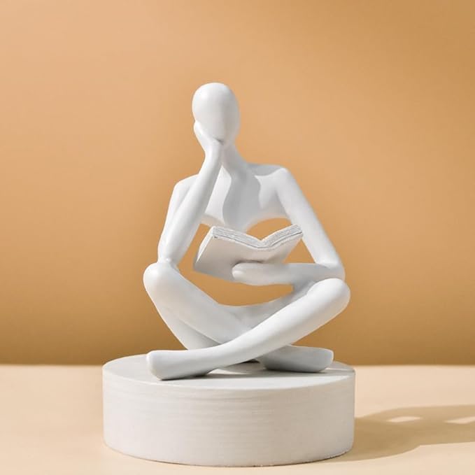 Style-A White, Creative Abstract Thinker Bookend for Home Aesthetic, Study, and Wine Cabinet – Stylish Shelf Decor Accent and Thoughtful Gift for Living Room, Bar, or Coffee Shop