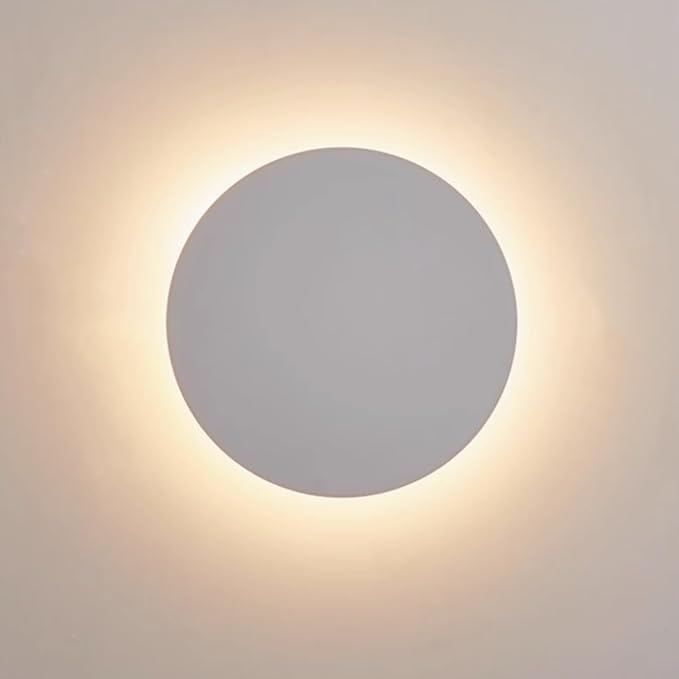 White Modern Wall Sconce OTTOSON Round Disc Sconces Wall Lighting Metal Circular Stairwell Lighting 3000K Warm LED Wall Lights for Living Room Bedroom Stairway - 12"