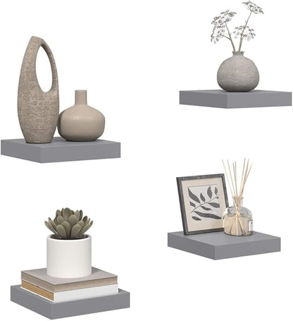 Modern Grey Honeycomb Floating Wall Shelves Set of 4, MDF and Metal Wall Mounting, Decorative Storage for Living Room Study, Easy Install Display Shelves