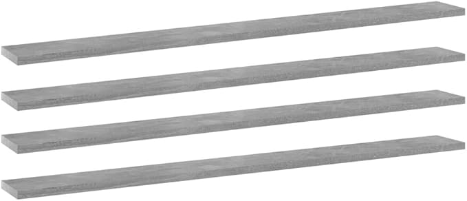 Set of 4 Large Floating Shelves, Concrete Grey Engineered Wood Wall Shelves for Living Room, Minimalist Rectangular Storage Shelf Display for Books and Decor
