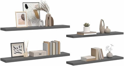High Gloss Grey Honeycomb MDF Floating Wall Shelf Set of 4 with Metal Brackets, Invisible Mounting System for Modern Display and Storage, Sleek Minimalist Home Decor, Durable
