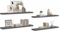 High Gloss Grey Floating Wall Shelf Set of 4, Honeycomb MDF and Metal Modern Shelves for Display and Storage, Invisible Mounting System, Sleek Minimalist Design for Living