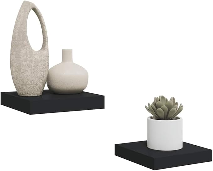 Black Honeycomb Floating Wall Shelves Set of 2, Modern Matte Black MDF and Metal Compact Shelves for Home Decor, Wall Mounted Storage Display Organizer