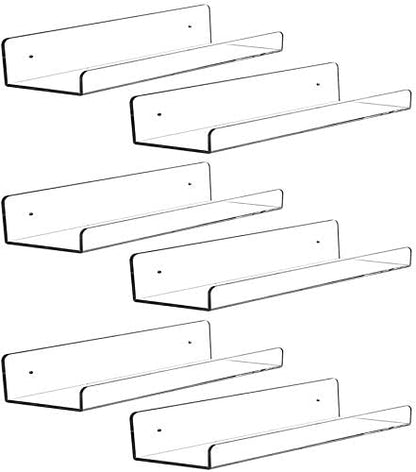 CY craft 6 PCS Acrylic Invisible Floating Bookshelf for Kids Room,15 inch Modern Picture Ledge Display Toy Storage Wall Shelf 5MM Thick U Shelves Storage Rack