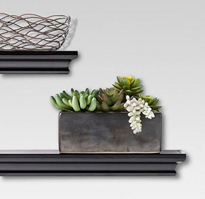 AHDECOR Black Floating Shelves, Modern Wall-Mounted Shelves for Home Decor and Storage in Bedroom, Kitchen, Livingroom and Office, Set of 2