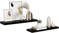 Modern Floating Wall Shelf Set of 2, High Gloss Black Honeycomb MDF with Metal Brackets for Home Storage and Display, Sleek Minimalist Design for Living Room Office Decor,