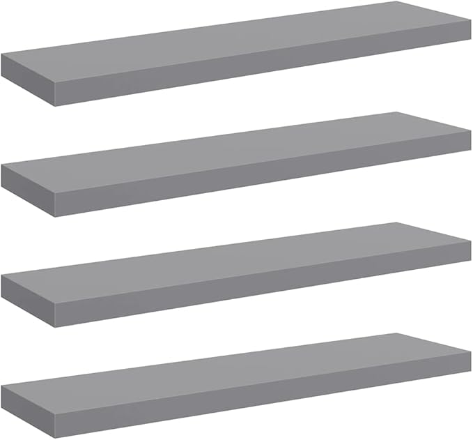 Wall Shelf Set of 4 Grey Honeycomb MDF Metal Floating Shelves 35.4x9.3x1.5 in for Home Organization and Decoration, Durable Modern Display Storage Solution