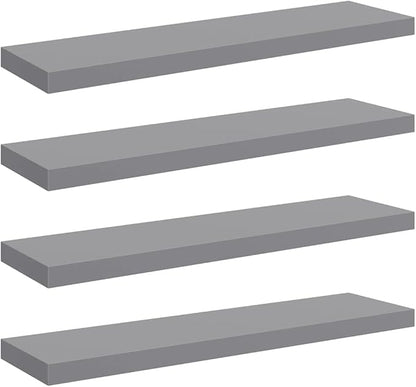 Wall Shelf Set of 4 Grey Honeycomb MDF Metal Floating Shelves 35.4x9.3x1.5 in for Home Organization and Decoration, Durable Modern Display Storage Solution