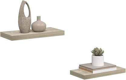 Floating Wall Shelf Set of 2 Oak Honeycomb MDF Metal 19.7x9.1x1.5 in Modern Design for Home Display with Invisible Mounts Easy Installation Functional Storage Space