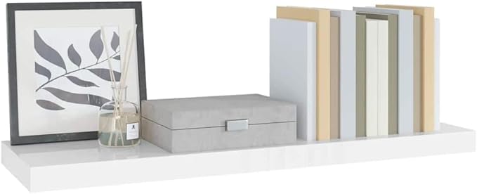 High Gloss White Floating Wall Shelf with Invisible Mounting System, 31.5 Inch Long Honeycomb MDF Modern Display Shelf for Living Room, Durable and Functional Storage Solution