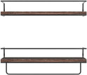 Shario Rustic Wood Floating Shelves - Set of 2, Wall Mounted Hanging Shelves with Black Towel Rack, Decorative Storage Shelves for Bathroom, Kitchen, Living Room & Bedroom (Dark Carbonized Brown)