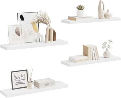 White Honeycomb MDF Floating Wall Shelf Set of 4, 35.4 Inch Long Metal Brackets for Stylish Display and Space Saving Storage