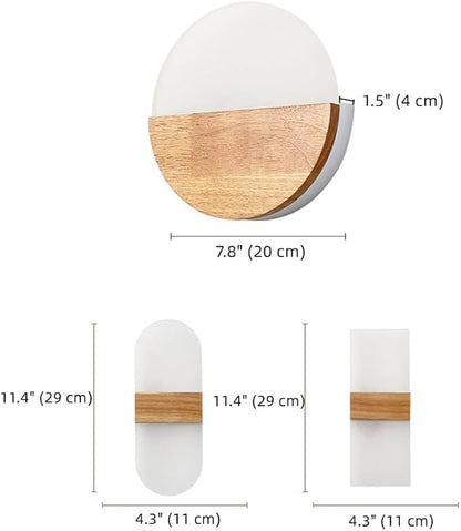 Minimalist Round Disc Wall Sconce LED Wall Light Dimmable Lighting Fixture Farmhouse Wood Wall Light Rectangle Modern Nordic Hallway Wall Mounted Lamp for Living Room Bedroom Stairway Porch