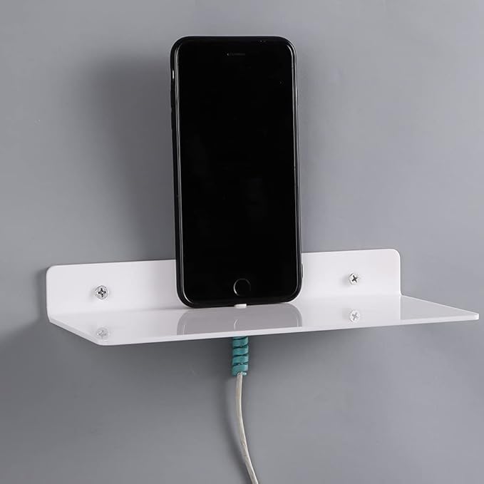 IEEK 9 Inch Acrylic Floating Shelves Set of 4,Small Wall Display Shelf for Bluetooth Speakers/Security Cameras/Nintendo Switch/Action Figures,Damage-Free Wall Shelves Stick-On Shelf,White