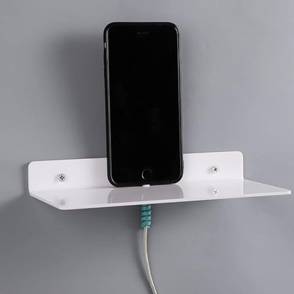 IEEK 9 Inch Acrylic Floating Shelves Set of 4,Small Wall Display Shelf for Bluetooth Speakers/Security Cameras/Nintendo Switch/Action Figures,Damage-Free Wall Shelves Stick-On Shelf,White