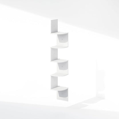 Furinno Rossi 5-Tier Floating Corner Shelf for Wall, Corner Zigzag Shelf Wall Mounted, Radial Wall Mount Shelves, for Home Office, Living Room, Bedroom, Bathroom, White