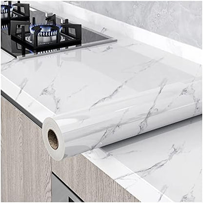 Glossy Marble Paper Granite Gray/White Wallpaper Peel and Stick Wallpaper Self Adhesive Removable Wallpapers 23.6″ ×197″ Waterproof Countertop Paper for Cabinet Countertop Furniture Kitchen Viny Film