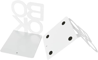Book Ends - Decorative Metal Book Ends Supports for Bookrack Desk,Books, Unique Appearance Design,Heavy Duty (White)