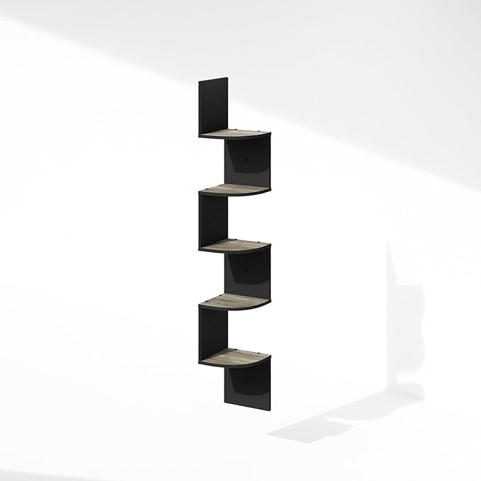 Furinno Rossi 5-Tier Floating Corner Shelf for Wall, Corner Zigzag Shelf Wall Mounted, Radial Wall Mount Shelves, for Home Office, Living Room, Bedroom, Bathroom, French Oak