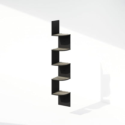 Furinno Rossi 5-Tier Floating Corner Shelf for Wall, Corner Zigzag Shelf Wall Mounted, Radial Wall Mount Shelves, for Home Office, Living Room, Bedroom, Bathroom, French Oak