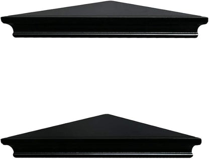 AHDECOR Black Floating Corner Shelves, Elegant Wall-Mounted Corner Shelf for Decorative Display and Storage in Any Room, Set of 2