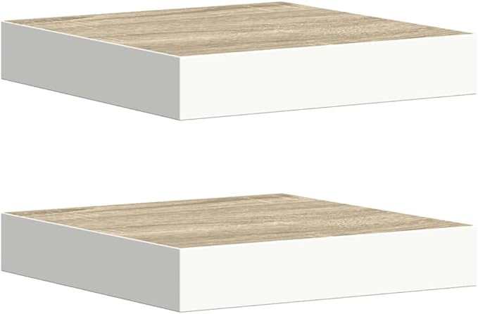 Floating Wall Shelf Set of 2 Oak and White Honeycomb MDF with Metal Brackets, Modern Matte Finish Storage for Living Room Office, Invisible Mounting System, Durable Space