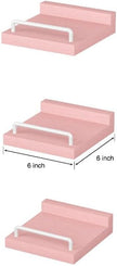 Small Floating Shelf, 6X6 Inches Farmhouse Wall Shelves for Living Room, Bedroom, Picture Frames, Plants, Kitchen, Set of 3 (Pink and White)