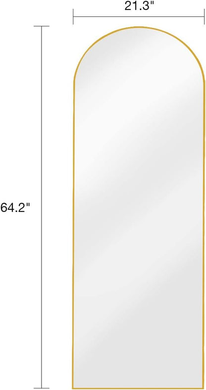 Arched Full Length Mirror, Floor Mirror with Stand, 64"x21", Wall Mirror Full Length, Gold Floor Length Mirror, Gold