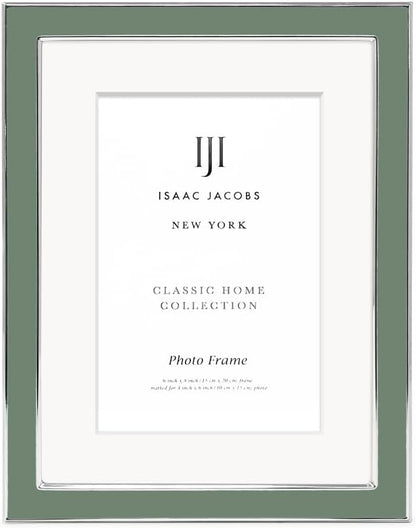Isaac Jacobs 6x8 (Matted 4x6) Rosemary Green Enamel Picture Frame with Silver Metal Edge and Easel, Tabletop Display, Wall Décor, Photo Gallery, (6x8 (Matted 4x6), Rosemary Green with Silver)
