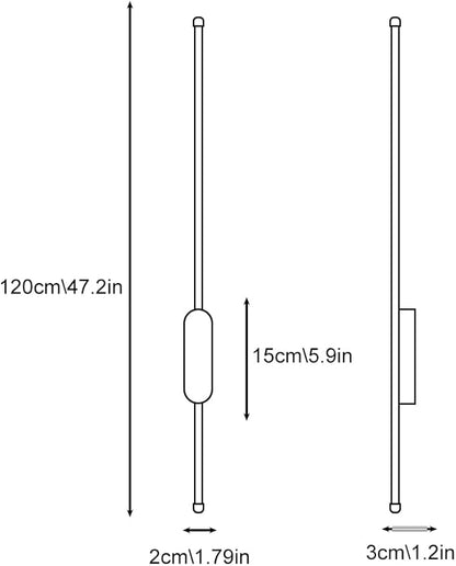 LED Hardwired Wall Sconce - Minimalist Linear Lighting Fixture for Bedroom, Living Room, Hallway (3000K, 120cm)