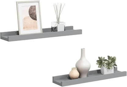 Gray MDF Floating Frame Ledge Shelf Set of 2, Modern U-Shaped Wall Mounted Shelves for Photos and Artwork Display, Minimalist Home Decor, Easy Installation, Durable