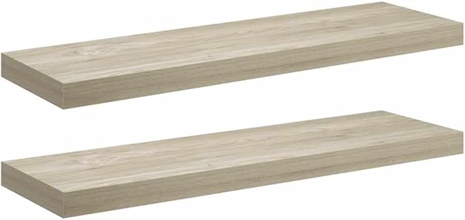 Floating Wall Shelf Set of 2 Oak Honeycomb MDF with Metal Brackets, 31.5 x 9.3 x 1.5 Inches, Modern Display Shelves for Home Office Decor, Invisible Mounting, Durable Storage