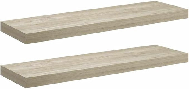 Floating Wall Shelf Set of 2 Oak Honeycomb MDF with Metal Brackets, 31.5 x 9.3 x 1.5 Inches, Modern Display Shelves for Home Office Decor, Invisible Mounting, Durable Storage