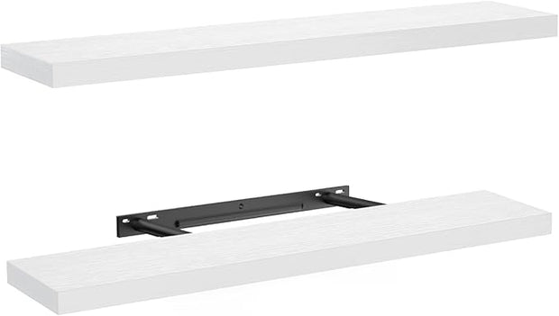 AMADA HOMEFURNISHING Floating Shelves Wall Mounted, 32 x 7 Inch Wall Shelves for Bathroom, Bedroom, Living Room, White Shelves Set of 2