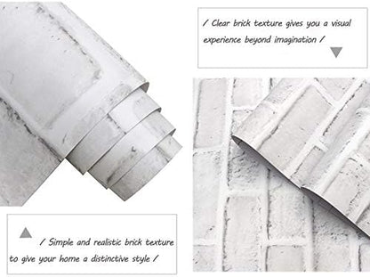 Cohoo Home Brick Wallpaper Peel and Stick Contact Paper 197inL 18inW Faux 3D Brick Contact Paper for Wall White Gray Self Adhesive Removable Wallpaper Backsplash Bedroom Wall Sticky Waterproof Thick