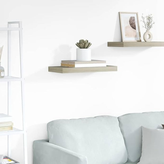 Floating Wall Shelf Oak Honeycomb MDF 19.7 x 9.1 x 1.5 Inches Modern Minimalist Invisible Mounting Durable Display