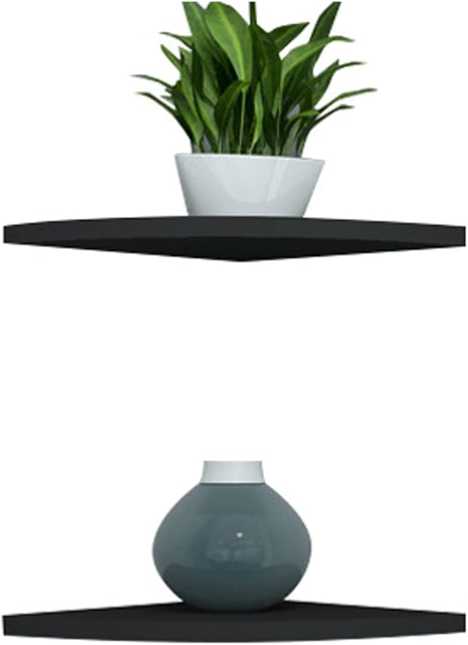 Floating Corner Shelf 8 Inch Black Set of 2,for 90 Degree Room Corner Wall Mounted Storage Display Shelves for Small Plant, Photo Frame, Toys and More